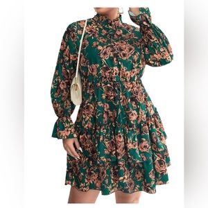 green floral flounce dress ruffle hem